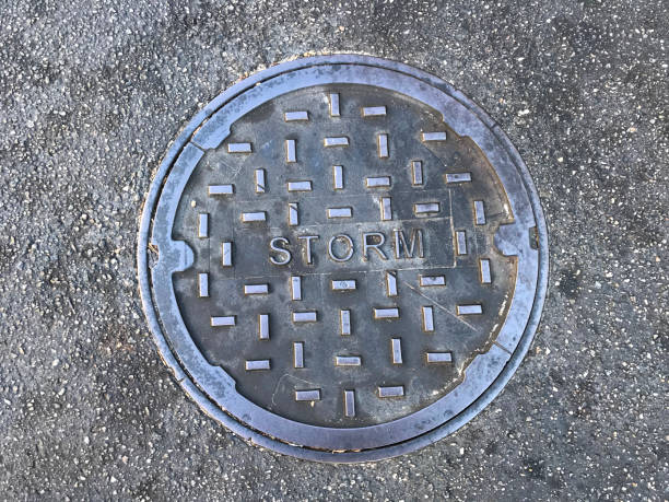 istock Strom metal cover in road. Photo image 1161392594