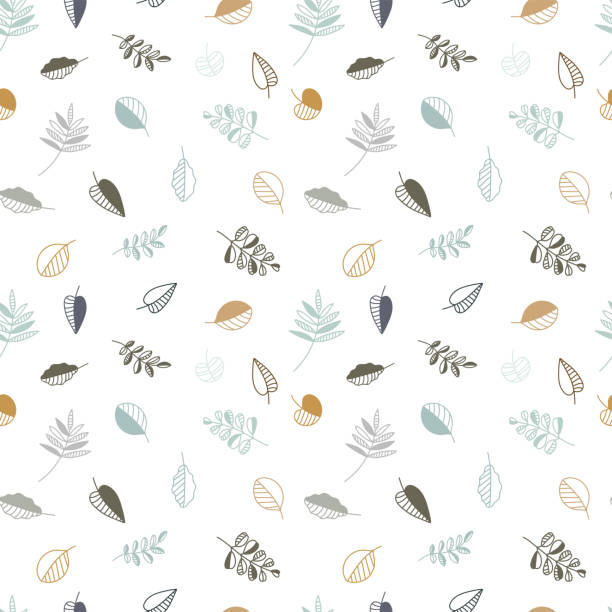 vintage herbst blätter nahtlose muster, herbst themen hintergrund mit abstrakten kreativen blättern und zweigen - ideal für saisonale mode drucke, stoffe, textilien, banner, tapeten, packpapier - seamless pattern leaf cute stock-grafiken, -clipart, -cartoons und -symbole