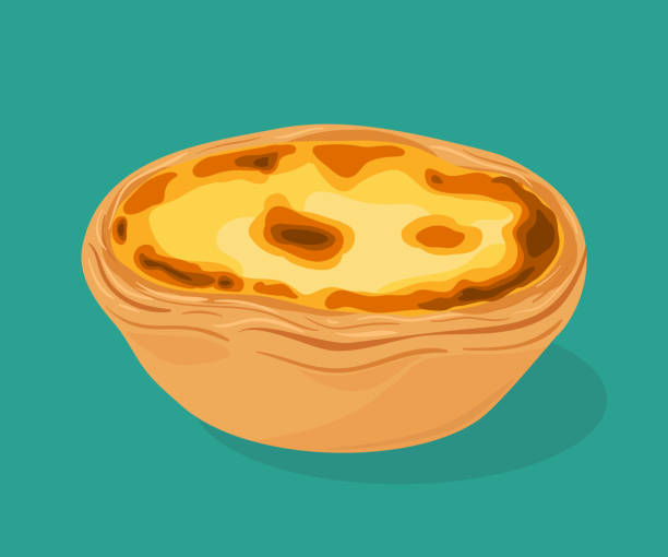 portugiesische pudding-tarte - pastel de nata. traditionelles portugiesisches gebäck. vektor handgezeichnete illustration. - egg tart stock-grafiken, -clipart, -cartoons und -symbole