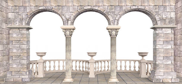 istock Stone gallery with columns and semicircular balustrades -  illustration 1161402381