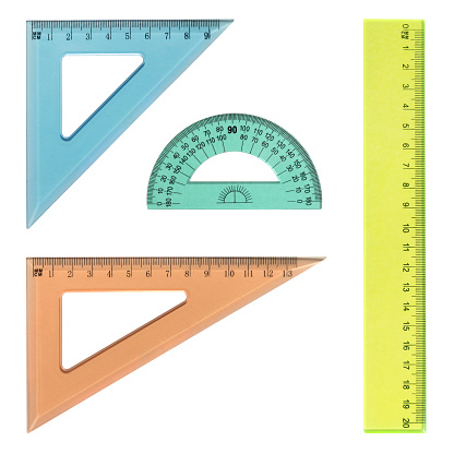 Multi-colored transparent rulers isolated on white background