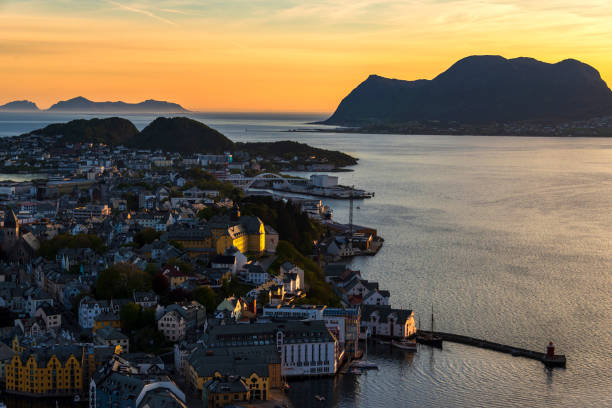 istock sunset aerial view over Alesund 1161404044