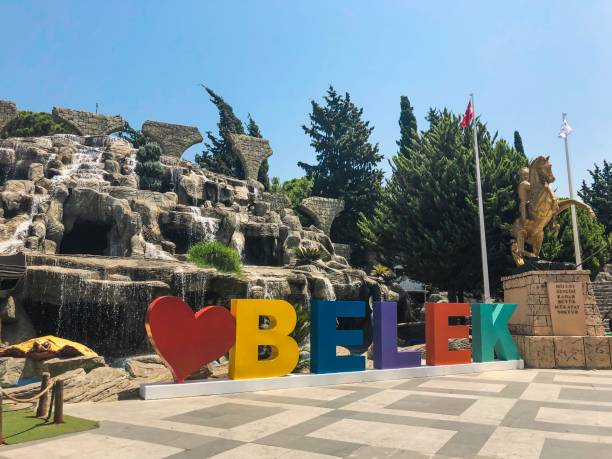Belek sign in the city center Colorful sign in Belek, Antalya, Turkey. belek town stock pictures, royalty-free photos & images