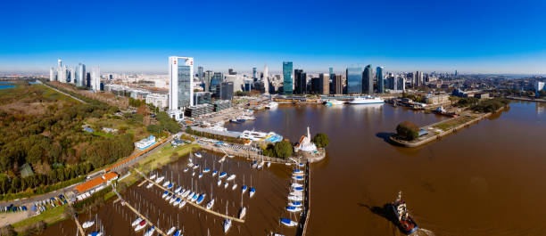 Buenos Aires Skyline Panoramic aerial view of Buenos Aires skyline, Argentina. puente de la mujer stock pictures, royalty-free photos & images