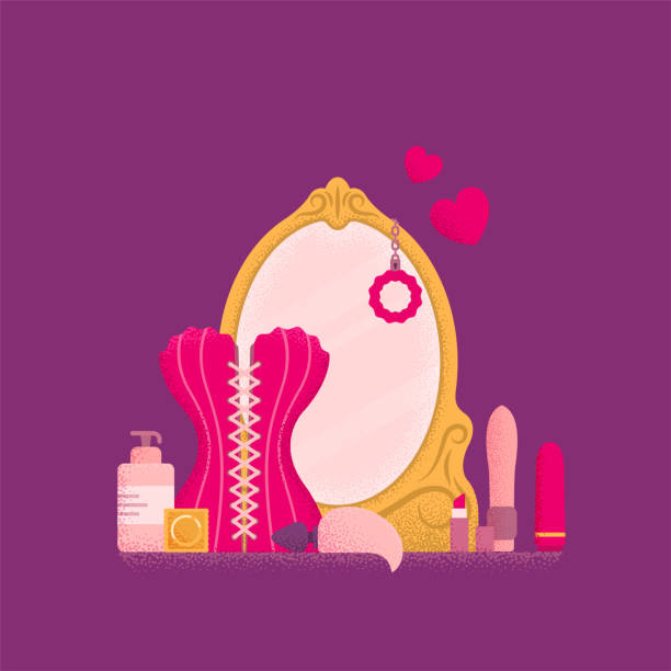 ilustrações de stock, clip art, desenhos animados e ícones de dressing table with mirror. boudoir concept. - woman in mirror backview