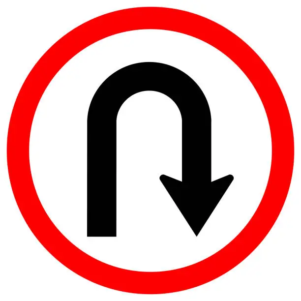 Vector illustration of U-Turn Right Traffic Road Sign Isolate On White Background,Vector Illustration EPS.10