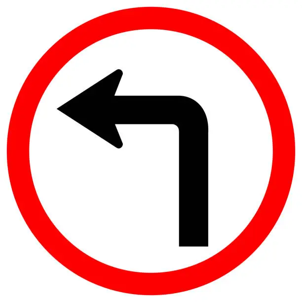 Vector illustration of Turn Left Traffic Road Sign Isolate On White Background,Vector Illustration EPS.10