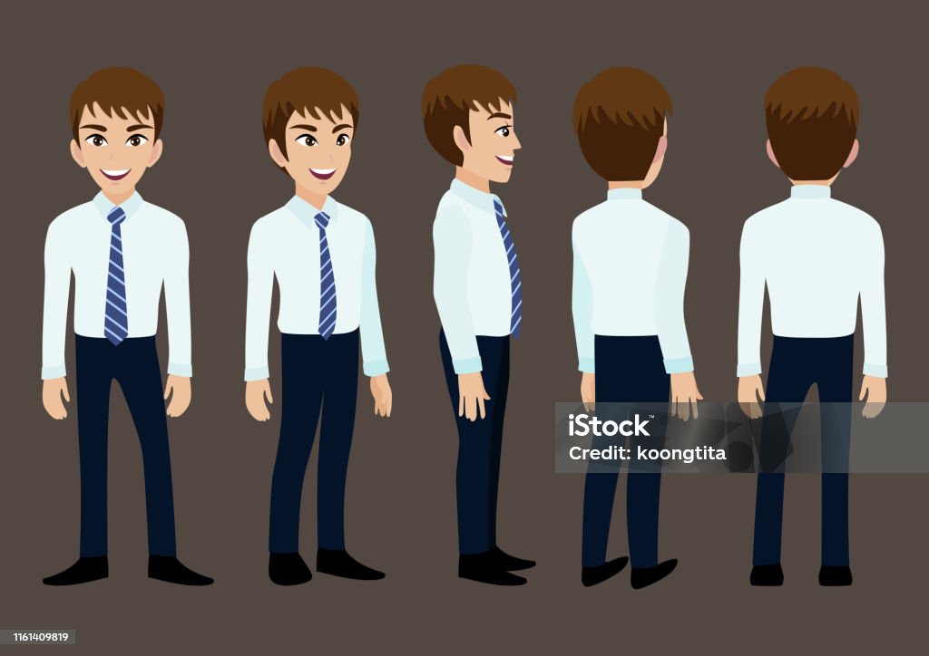 Cartoon Character With Business Man In Suit For Animation Front Side Back  34 View Character Set Of Male Head And Flat Vector Illustration Stock  Illustration - Download Image Now - iStock