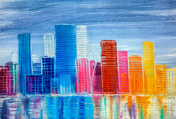 istock Abstract painting of urban skyscrapers. 1161415654
