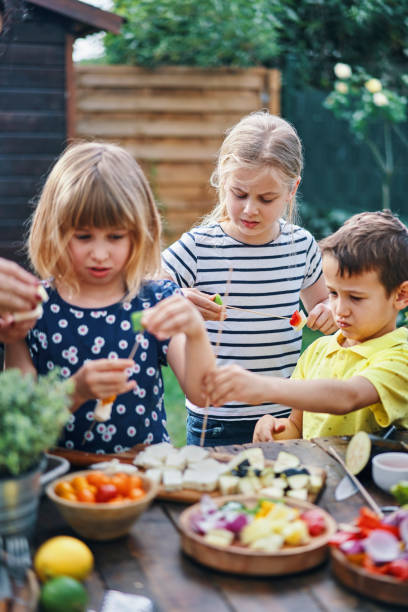 istock Preparing Vegetarian Kebab with Grilled Cheese and Vegetables Outside 1161421119