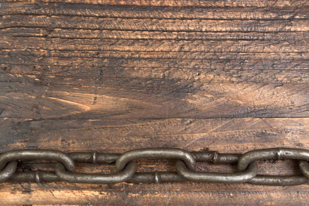 wooden background with chain. Copy space for text