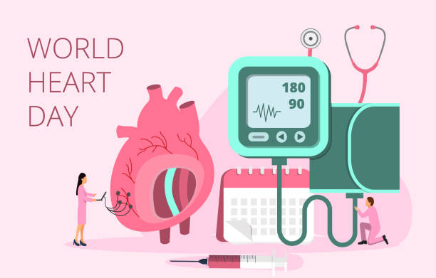 World Heart Day vector concept in 28 September World Heart Day vector concept in 28 September, health care awareness. Tiny doctors treat, care heart. Health concept of hypotension and hypertension disease for landing page, flyer, web. World Heart Day  stock illustrations