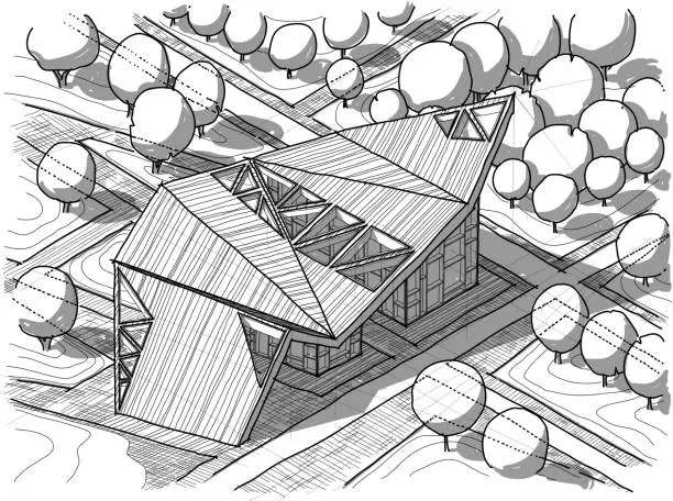 Vector illustration of Hand drawn black and white architecture