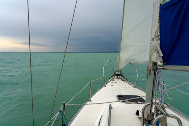 istock Sailboat on the lake Balaton ship prow view 1161436306