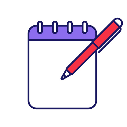 Notepad with pen vector color icon. Taking notes. To do list. Planner. Action planning. Business plans, goals, tasks writing down