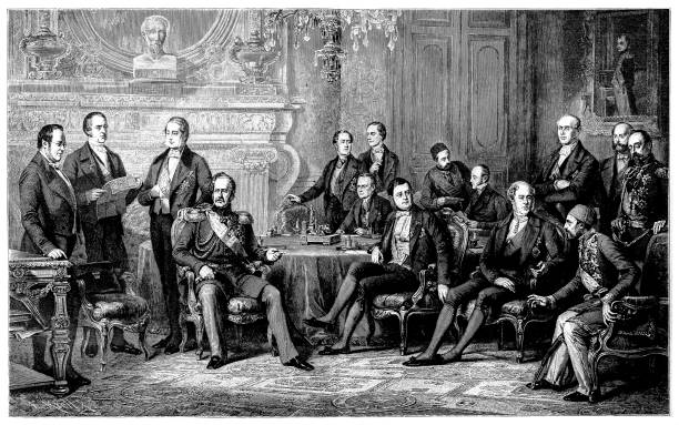 traktat paryski (1898), traktat kończący wojnę hiszpańsko-amerykańską. została podpisana przez przedstawicieli hiszpanii i stanów zjednoczonych w paryżu 10 grudnia 1898 - 1898 stock illustrations