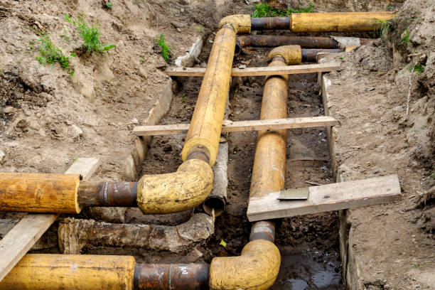 istock Replacement of heating pipes and modernization of the heating system. Construction of heating mains at a depth of excavated trench for municipal infrastructure, the concept of city development 1161446132