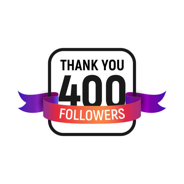 ilustrações de stock, clip art, desenhos animados e ícones de 400 followers number with color bright ribbon isolated vector icon. four hundred follower thank you - banner anniversary vector button