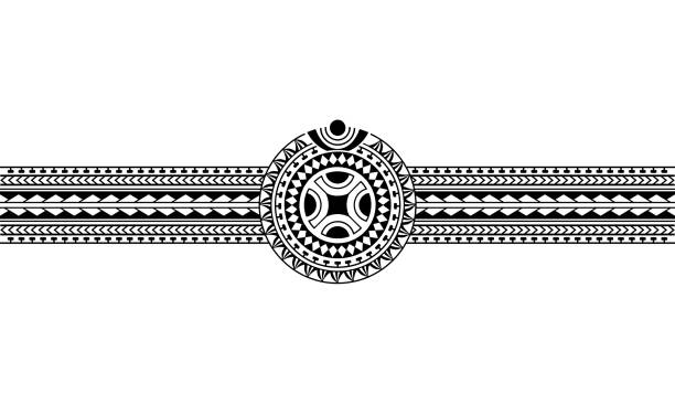 maoryski polinezyjski tatuaż granicy z symbolem słońca swastyki. - swastyka hinduska stock illustrations