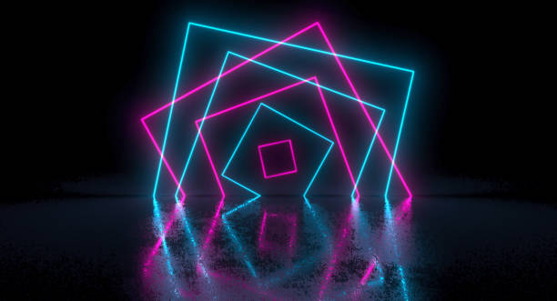istock Sci-Fi Futuristic Chaotic Abstract Gradient Blue Pink Neon Glowing Rectangle Square On Reflection. 3D Rendering illustration 1161453915