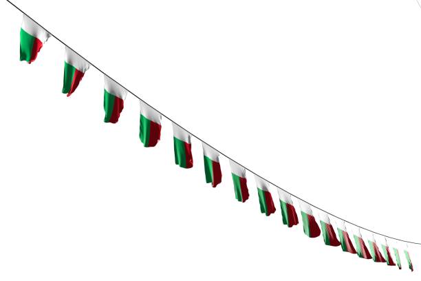 istock cute holiday flag 3d illustration
 - many Madagascar flags or banners hangs diagonal on string isolated on white 1161457131