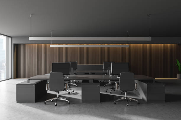 istock Modern grey office interior with furniture. 1161457183