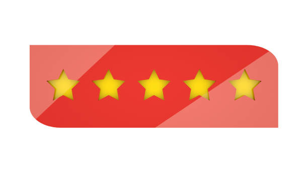 Rating stars or 5 rate review 3d illustration web ranking star signs. Gold and red.
