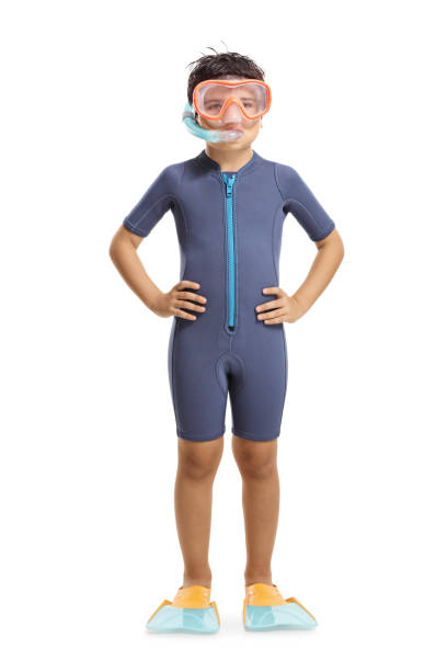 istock Boy wearing a wetsuit, a diving mask and diving flippers 1161457387