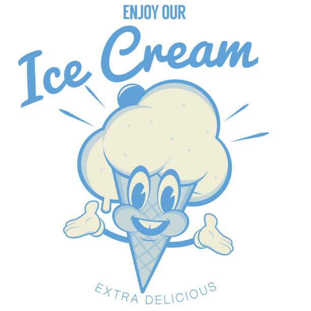 retro cartoon illustration of a happy ice cream cone mascot vector art illustration