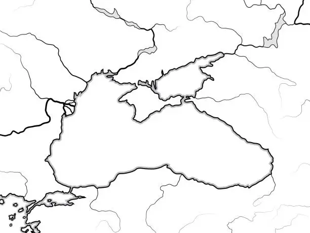 Vector illustration of Map of The BLACK SEA basin: Black Sea (Pontus Euxinus), Azov Sea (Mæotis), Crimea & Circum-Pontic countries: Bulgaria, Romania, Ukraïne, Turkey, Georgia. Geographic chart with coastline and rivers.