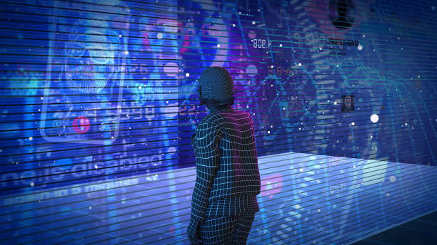 istock Business working on a futuristic holographic interface touchscreen 1161476103
