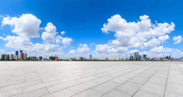 istock Empty floor and modern city skyline in Shanghai 1161476831