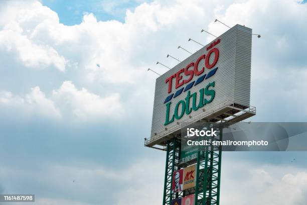 Tesco Lotus Billboards Shopping Mall In Thailand Stock Photo - Download Image Now - Lotus - Brand-name, Asia, Billboard