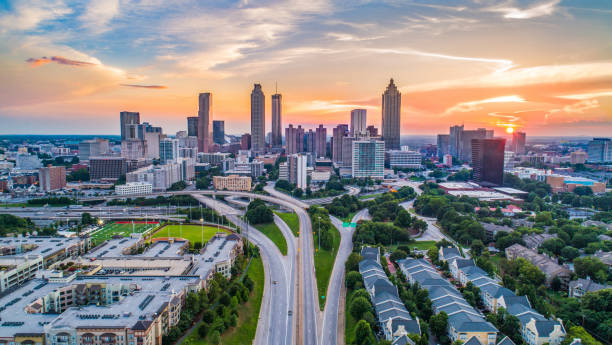 Atlanta, Georgia, USA Downtown Skyline Aerial Panorama stock photo