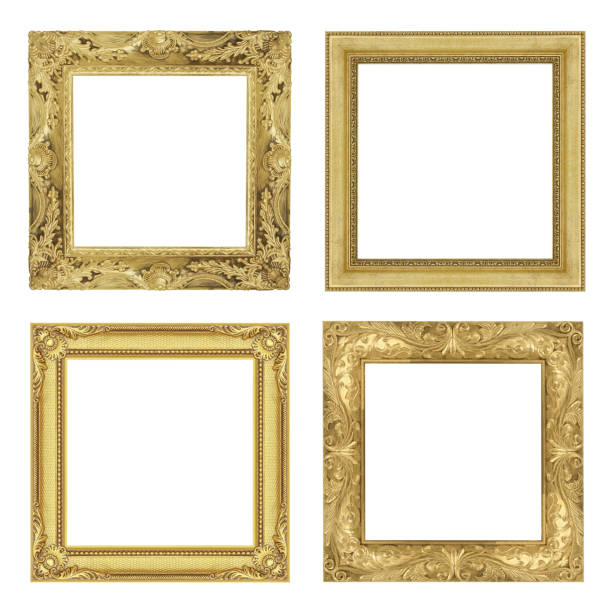 The antique gold frame isolated on white background