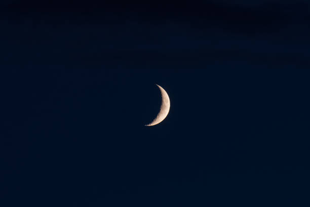 First quarter moon against the background of the night blue sky.