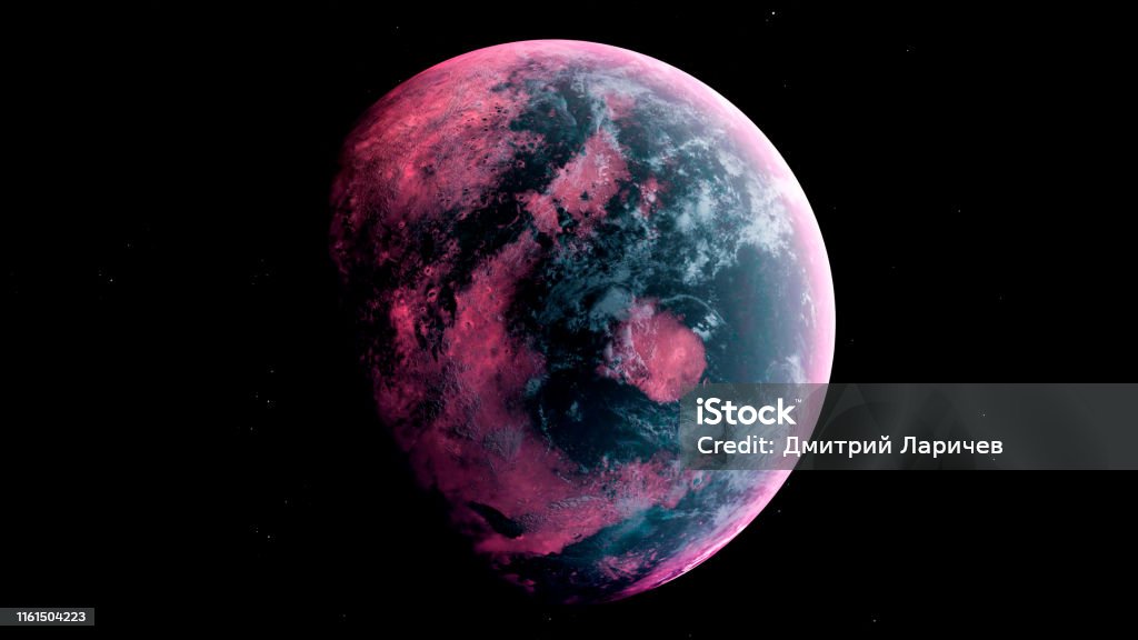 Alien Planet nello spazio. Rendering 3d - Foto stock royalty-free di Pianeta