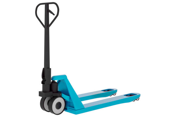 Hand pallet truck isolated on white background. 3d illustration Hand pallet truck isolated on white background. 3d illustration. pallet jack handle stock pictures, royalty-free photos & images