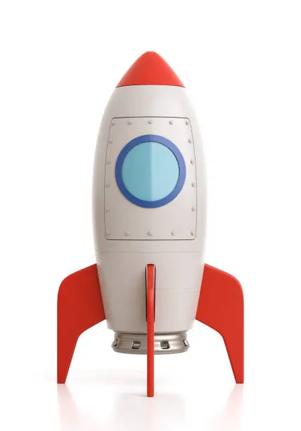 Red and White Cartoon Spaceship on White Background 3D Illustration