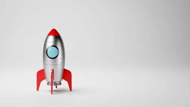 Cartoon Spaceship on White with Copyspace Cartoon Spaceship on White Gray with Copy Space 3D Illustration, Startup Concept rocketship photos stock pictures, royalty-free photos & images