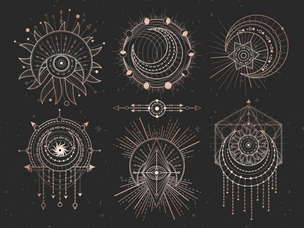 Vector Set Of Sacred Geometric Symbols And Half Moon On Black Grunge  Background Gold Abstract Mystic Signs Collection Stock Illustration -  Download Image Now - iStock