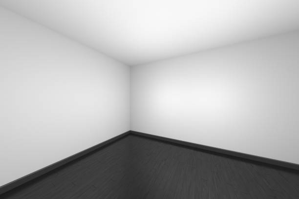 istock White empty room with black wood parquet floor 1161513303