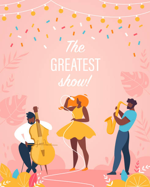 illustrations, cliparts, dessins animés et icônes de greatest show vertical banner jazz band performing - people party dating women