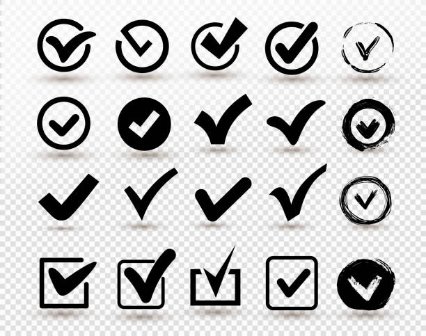 Set of Check mark icon in circle. Flat design style. Tick symbol. Vector illustration. Isolated on transparent background. Set of Check mark icon in circle. Flat design style. Tick symbol. Vector illustration. Isolated on transparent background. checked pattern stock illustrations