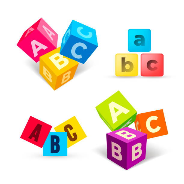 illustrations, cliparts, dessins animés et icônes de ensemble de couleur abc bloque icône plate. cubes d'alphabet avec des lettres a,b,c dans la conception plate. illustration de vecteur. isoler sur le fond blanc. - ordre alphabétique