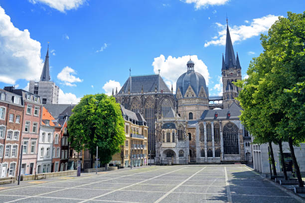 Aachen Cathedral in summer, Germany The Aachen Cathedral (Cathedral of Aix-la-Chapelle) in Germany is one of the oldest (796) cathedrals in Europe aachen stock pictures, royalty-free photos & images