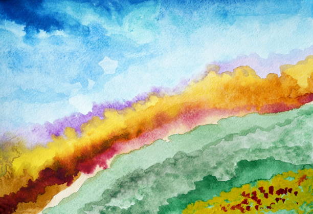 istock Drawing of bright colorful forest, hills blue sky 1161531500
