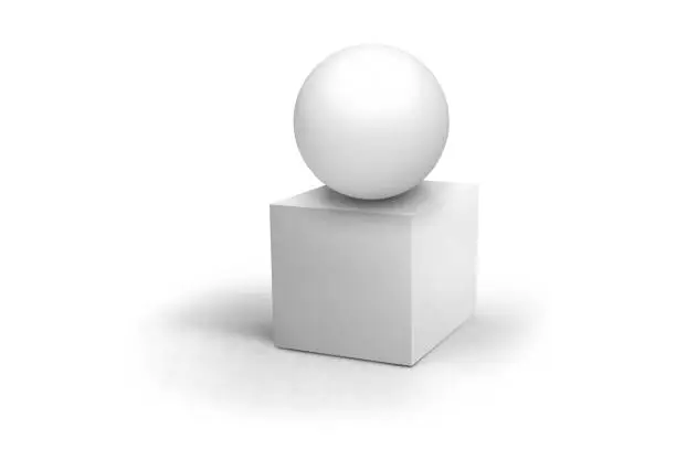 White cube and sphere Isolated objects on a white background. 3D rendering.