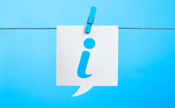 White Info Symbol Chat Bubble Hanging On Blue Background White Info Symbol Chat Bubble Hanging On Blue Background With the Latch latch photos stock pictures, royalty-free photos & images