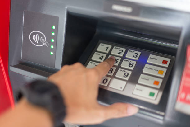 istock Selective focus of Hand and Keyboard on the ATM 1161537927